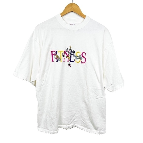 Vintage 90s FITNESS athletic workout aerobics embroidered t shirt XL - Picture 1 of 8